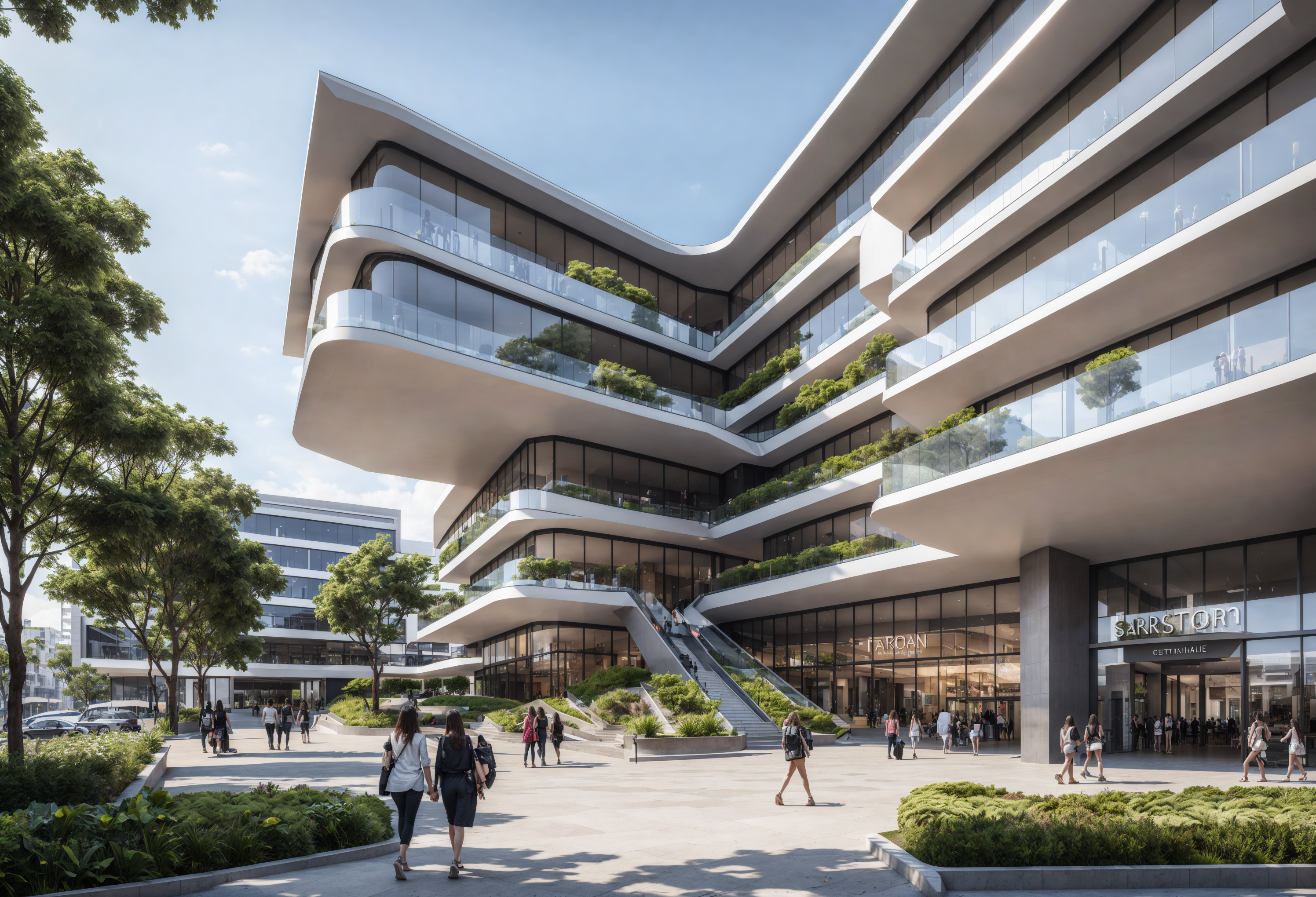 00007-2908841707-apartment, commercial shop, shopping mall, modern style, stairs, park, wood, lake, road, car, many people, day view, perspective.png